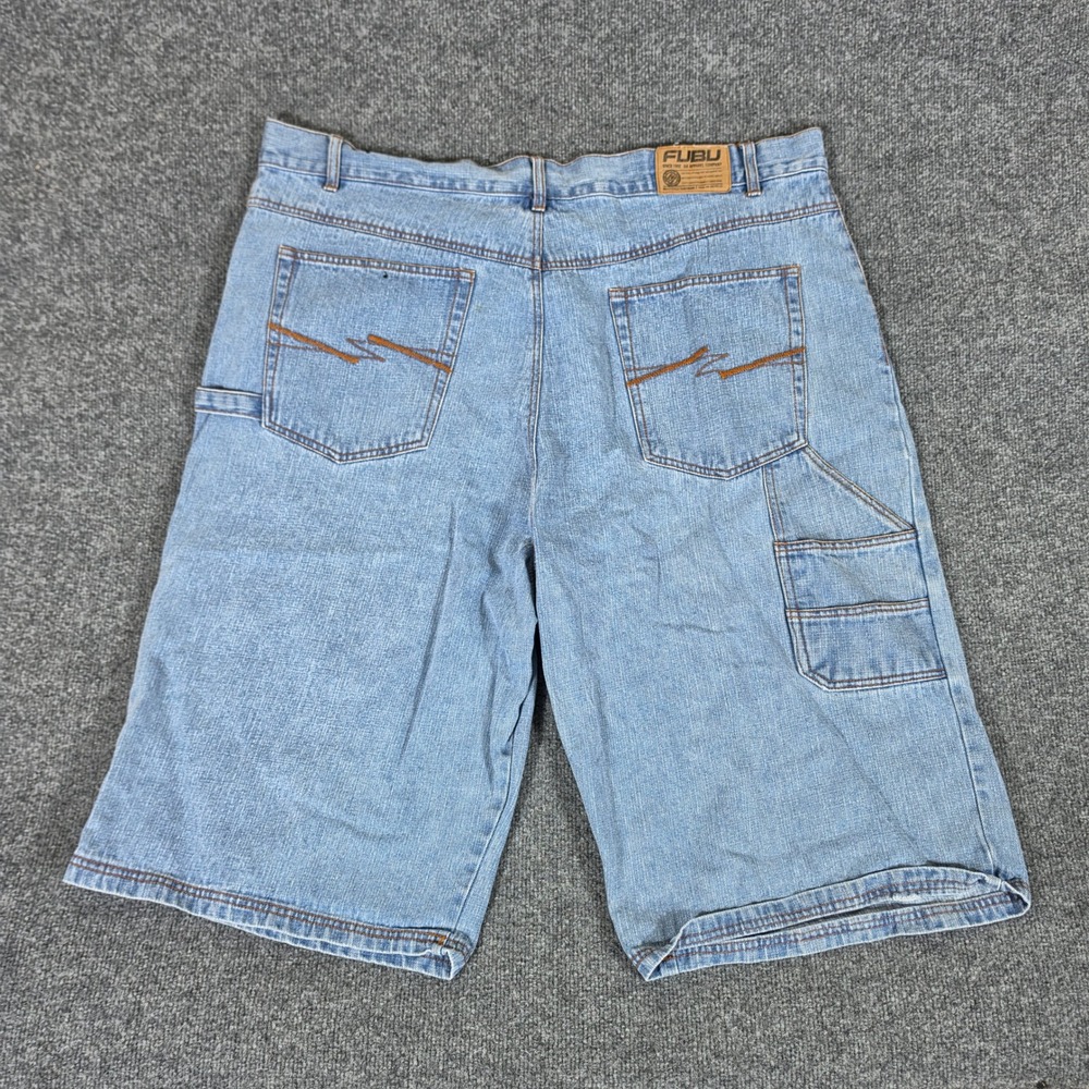 Y2K Vintage FUBU The Collection Baggy Denim Carpenter Shorts Light Wash Mens 46